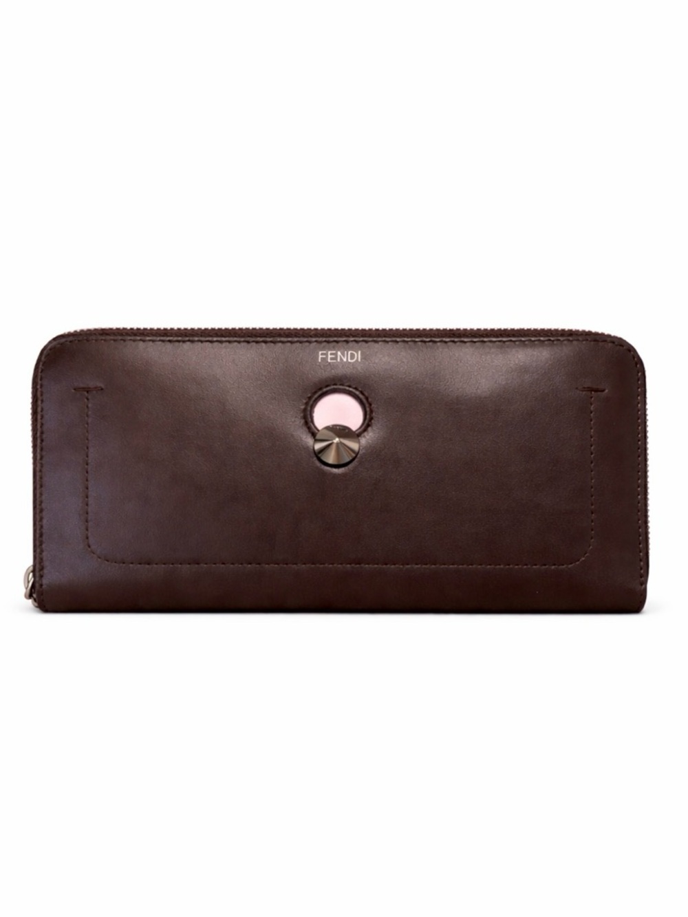 Fendi Brown & Pink Leather Long Zippy Wallet W/ Pouch